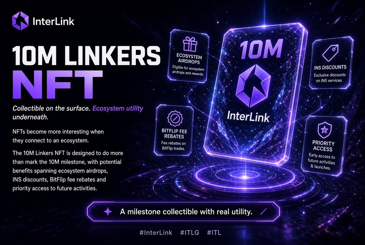 Abdulquadir_T's tweet photo. NFTs become more interesting when they connect to an ecosystem.

The 10M Linkers NFT offers more than a milestone mark with potential airdrops, INS discounts, BitFlip fee rebates and priority access.

Collectible on the surface. Utility underneath. 

#InterLink #ITLG #ITL https://t.co/gVGmJrsWRE