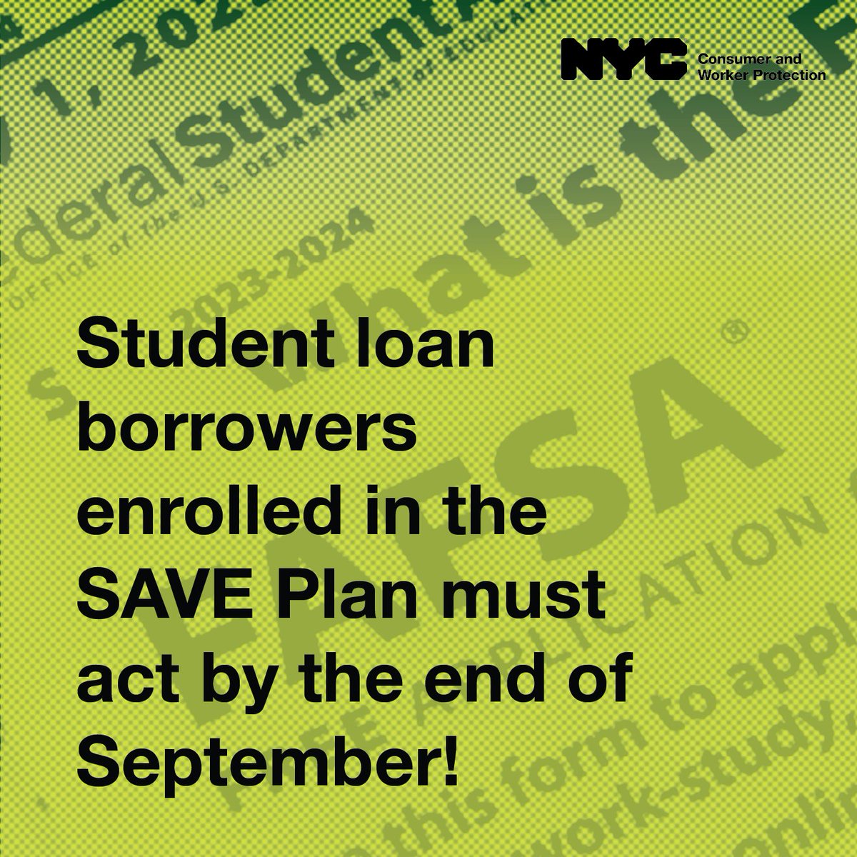 helloDCWP's tweet photo. ⚠️ SAVE plan borrowers: Don’t wait to have a new payment plan chosen for you! ⚠️

NYC’s Financial Empowerment Centers are here to help.

Make an appointment to speak with a financial counselor for FREE: https://t.co/jdeILjXrrj https://t.co/DHSP2TmEKt