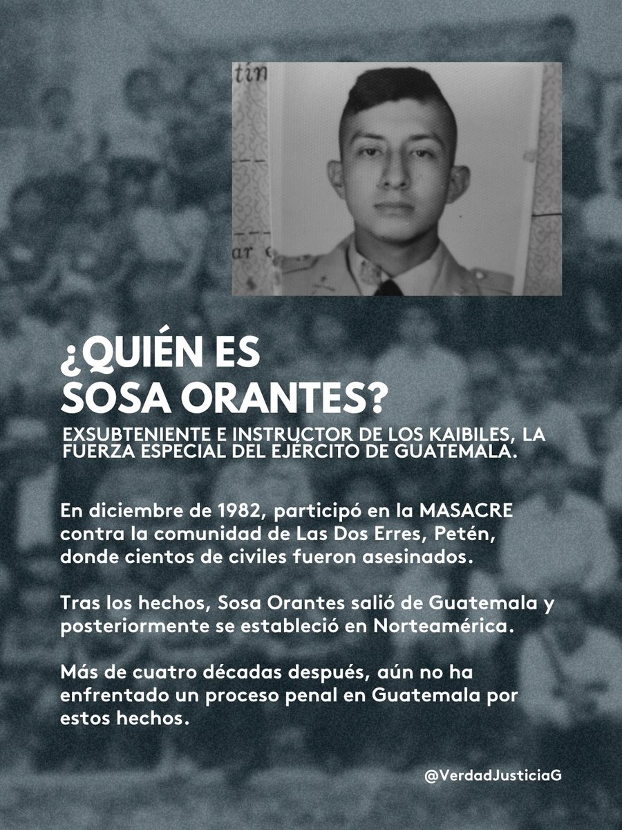 VerdadJusticiaG's tweet photo. El caso de Jorge Vinicio Sosa Orantes muestra cómo la búsqueda de justicia por crímenes cometidos durante el Conflicto Armado Interno puede atravesar fronteras.

Durante su visita a Guatemala, el fiscal estadounidense Brian D. Skaret recordó este caso como un ejemplo de cooperación internacional.

Pero la historia de Las #DosErres aún tiene asuntos pendientes.

1/2
