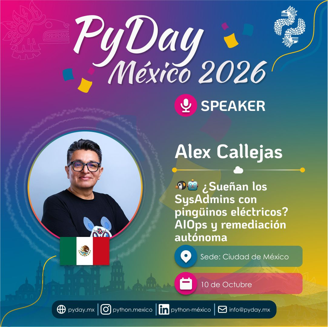 dark_axl's tweet photo. ¡Nos vemos en el #PyDayMéxico 2026 (CDMX)! 🐍🤖
Daré una plática sobre cómo Python y un LLM gestionan Kubernetes en el Edge.
🗓️ 10 de Octubre
🎟️ Boletos: https://t.co/kHkgdjG76A
💡 ¡Sigue a @fedoramexico para conseguir tu código de descuento!
#PythonCDMX #PyDayMéxico2026 https://t.co/5m5H7JvyHV