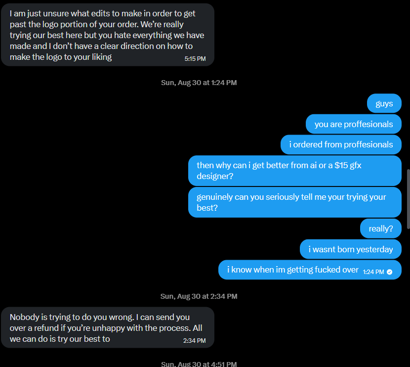 OgMuta's tweet photo. 🚨 Exposing @FFuZeY

I paid $500 for 7 custom GFX (alerts, PFPs, etc.).

2 months of delays later, I received 4 AI-generated PFPs

Nothing else.

They told me I could get a refund if I wasn’t satisfied.

I asked for the refund.

They adamantly refused.

$500. 2 months. 4 AI PFPs. 1/7 deliverables "completed."

STAY AWAY FROM THESE SCAMMERS.