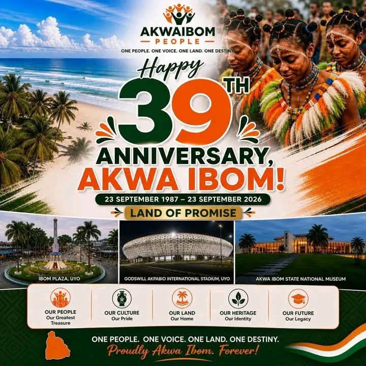 UwahEtimbuk's tweet photo. Happy birthday to the state of my birth, my roots, and my origin.
Akwa Ibom State @39 https://t.co/9dnkDYrBcJ