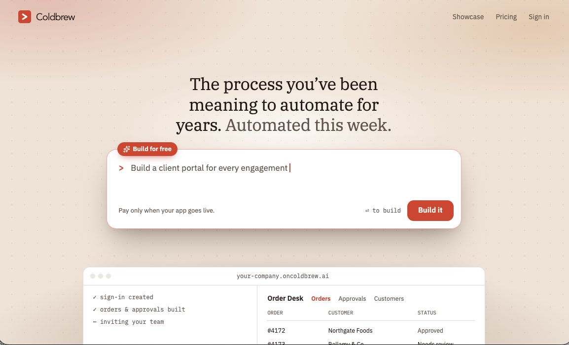 coldbrewai's tweet photo. vibe coding is solved. vibe shipping isn't.

we've all been there:

built the app in a weekend ✨
demo slaps
someone says "can we use this for real?"
and now you need:
— auth that isn't a TODO
— a database the AI can't nuke
— permissions (your users can see each other's data rn)
— agents with actual guardrails
— workflows that survive a crash at 3am
that last 10% is 90% of the work. it's why your beautiful prototype is still a prototype.

so we built Coldbrew differently: the AI never writes the plumbing. sign-in, Postgres + managed migrations, role-based access, agent harness — already built, battle-tested, can't be improvised into oblivion by a model having a bad day.
your prompt only shapes the part that's actually yours — the business logic. and it stays promptable forever. change it by saying it.
built an online store with search, cart, payments + an AI support agent in one prompt. it's been running for weeks. real orders, real logs, agents scoped like employees.
your first app is free → https://t.co/pckc4ZvkLM
vibe code it. then actually ship it.