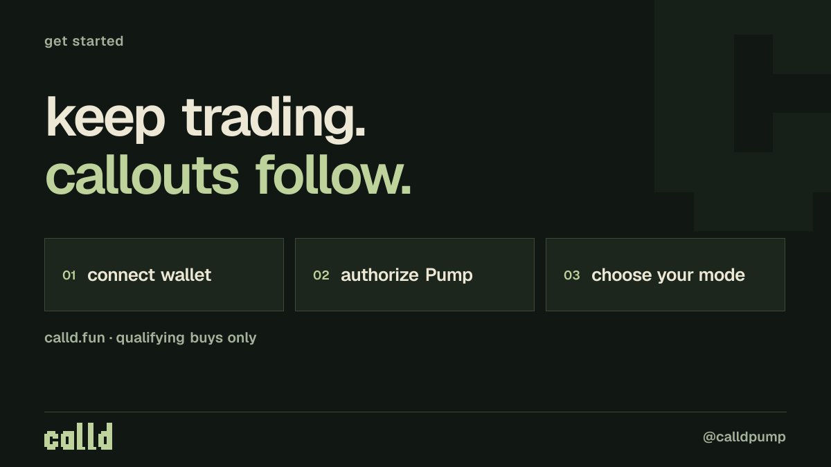 calldpump's tweet photo. start with the wallet you already trade from.

connect it to calld, authorize your Pump account and choose review or automatic mode. qualifying buys become the next callouts.

https://t.co/i9DaZvEmZB https://t.co/U2pTzEccmq