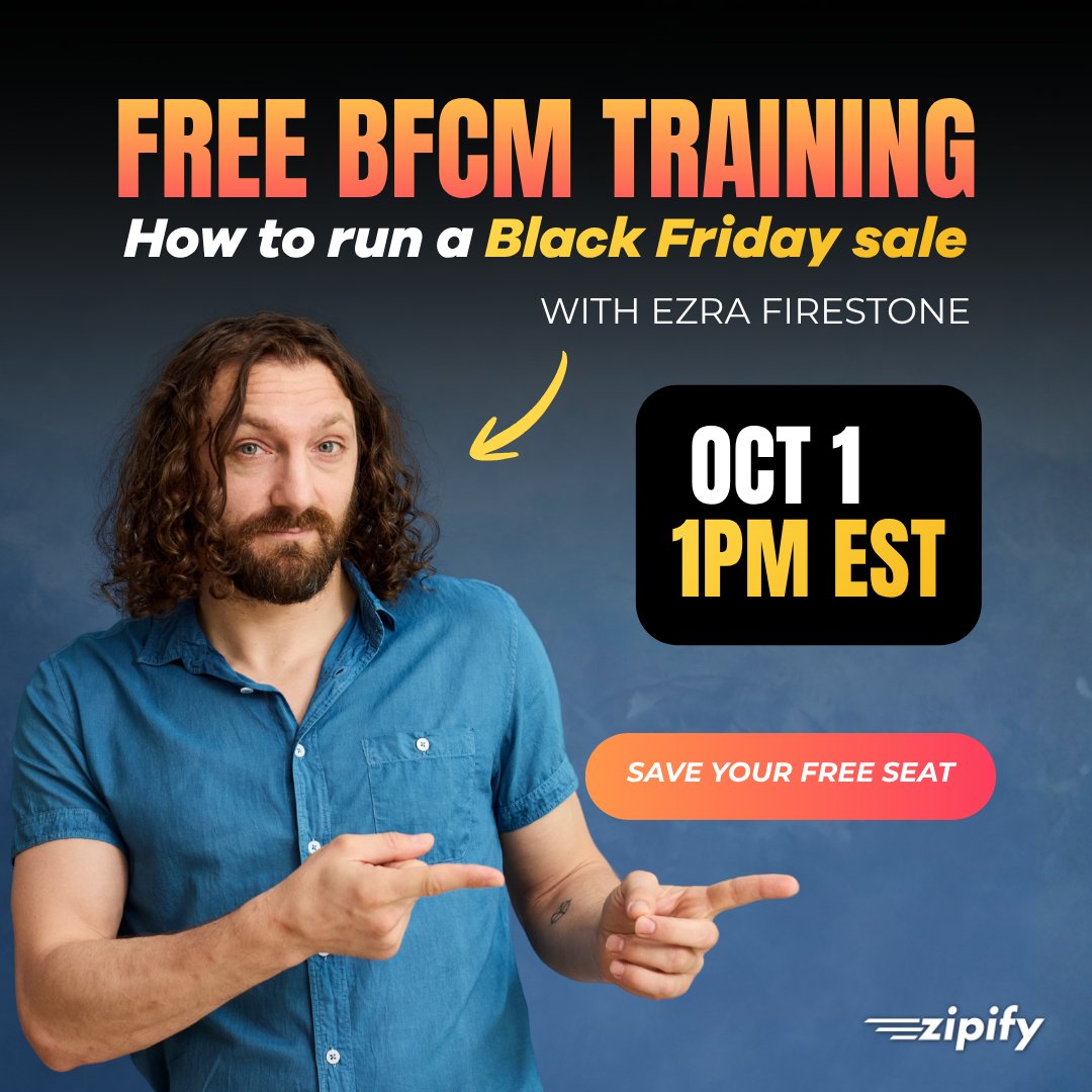 zipifyapps's tweet photo. We're nine weeks away Black Friday, and it's already getting stressful.

Ad costs are climbing, and margins are tighter than ever.

Your competitors are already locking in their plans.

That's why we're hosting a free BFCM training on October 1st with the experts who can tell you exactly what to do to make more sales.

We'll cover:
🎯 The Black Friday strategy behind $100M+ in Q4 sales
📈 The ad campaigns and channels scaling fastest right now
📧 The email & SMS campaigns driving the most revenue

You'll walk away knowing exactly how to make more revenue this Black Friday.

Save your seat: https://t.co/s4y5kMVkQy