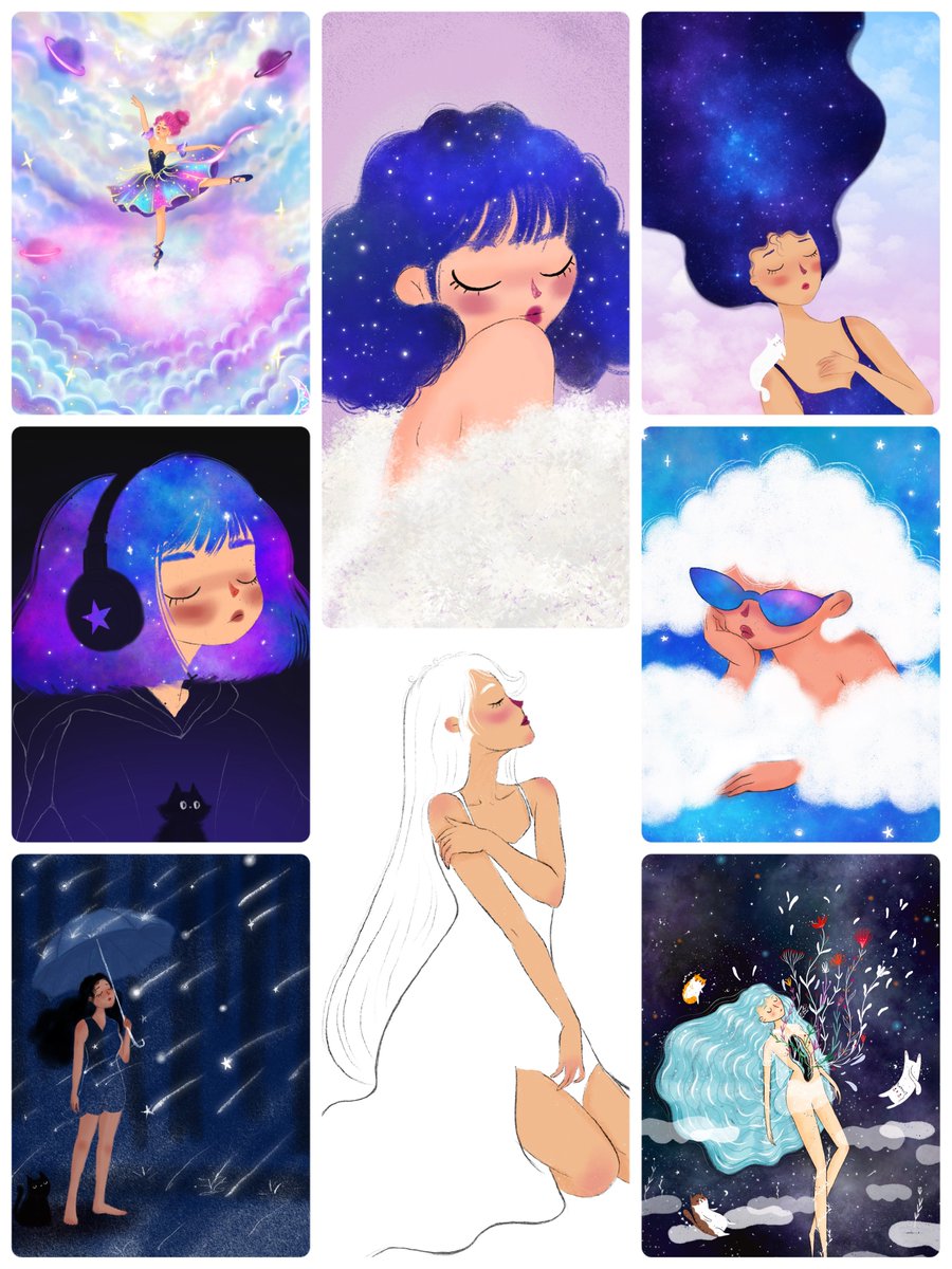 sonyaillust's tweet photo. Super excited to launch my first-ever collection on @StargazeZone! 💜✨

“Universe Within” 🌌

Link below 👇🏼
9 pieces- all 1/1 
All hand-drawn, with lots of love. ✨💜

Check out some of the WIPs below! 👀🎨
Floor price: 15 ATOM https://t.co/RUIhHXSJfP
