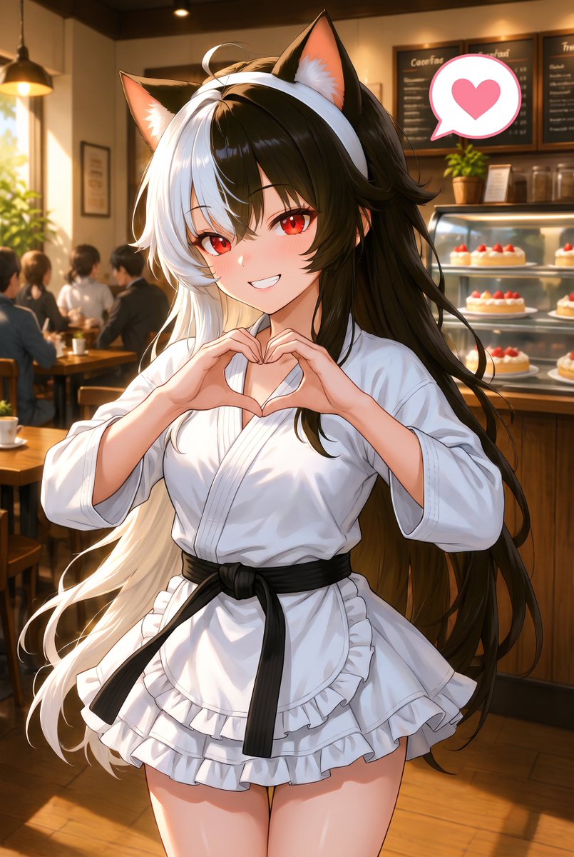 bluetail_bird's tweet photo. おはようございます！
シドナが９月24日の朝をお届けいたします。

今朝は"メイ道着カフェ"店員になった私です🫶（ちょっとネタに走ってみました🤭）
少しでも癒やされてくだされば幸いです🥰

今日からまた張り切って参りましょうね😉
討伐隊のお返事も今日中には🤗

※この作品はPixAI製です✨#PixAI https://t.co/MmGRVxoA0T