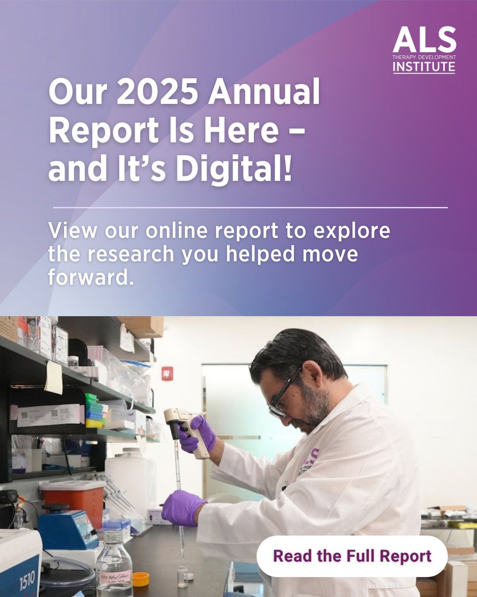 ALSTDI's tweet photo. Our 2025 Annual Report is here — and for the first time, it's fully digital.

See how your support advanced potential treatments, built better research tools, and laid the groundwork for our expansion.

https://t.co/ddbeoLMb2w https://t.co/Kym9sa6nY2