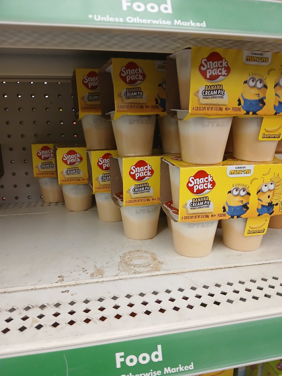 shamdrewhuss's tweet photo. THEY RESTOCKED THE MINION PUDDING AT MY DOLLAR STORE https://t.co/viksAEBRw5