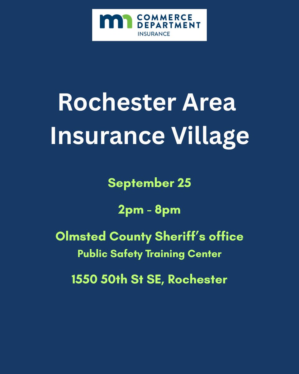 CarlaNelsonMN's tweet photo. I know a lot of people are still trying to work through the aftermath of this year's storms. If that's you, consider attending this Friday's Insurance Village event in Rochester!

Get help with claims, repair estimates, questions about coverage, and more.

Info here: https://t.co/6SVm1mKr0A