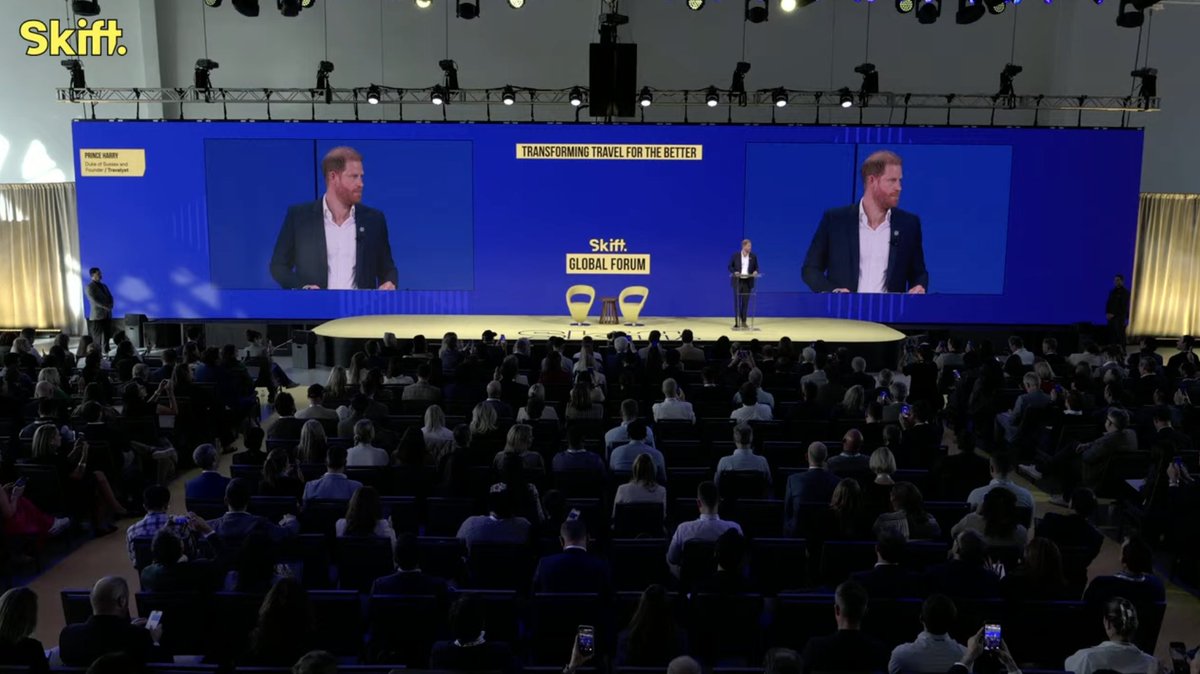 skift's tweet photo. Prince Harry, The Duke of Sussex, just took the stage at Skift Global Forum.

As founder of Travalyst, he's spent years pushing the travel industry to make sustainable choices easier for travelers, not just talk about them. Today he's joining us to discuss what transforming travel's future actually requires, and who needs to move first.

Up next: Airbnb CEO Brian Chesky with Rafat Ali on rebuilding as an AI-native company.
Watch live: https://t.co/qbXgwBZytl