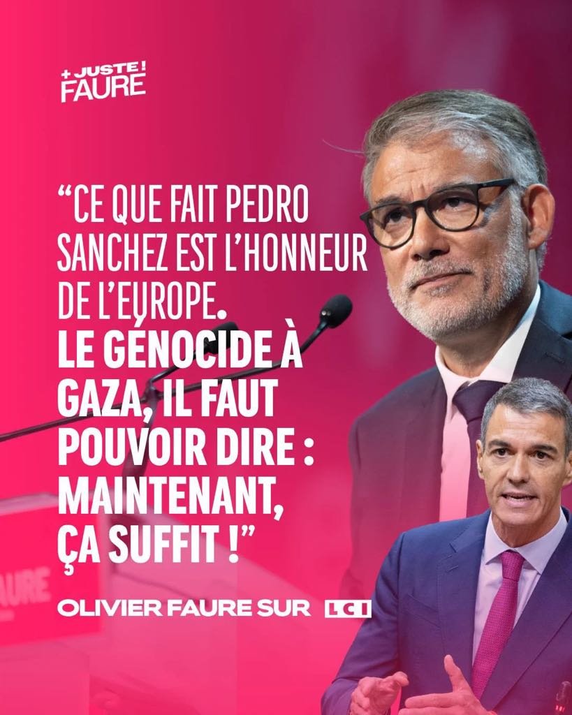 AvecFaure202731's tweet photo. « Ce que fait @sanchezcastejon est l'honneur de l'Europe. Le genocide à Gaza, il faut pouvoir dire maintenant, ça suffit ! » 🇵🇸

#AvecFaure2027 #FaceAuxFrançais #LCI https://t.co/h3cTDPJFsC