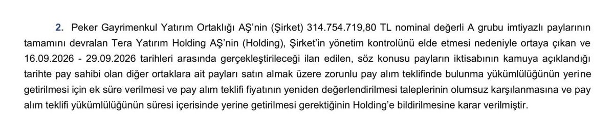 sibelkarlioglu's tweet photo. Hukukun Üstünlüğü ve Yatırımcının Zaferi!
SPK, 18,77 TL'lik fiyatın değiştirilemeyeceğini net bir dille belirterek Holding’in zorunlu pay alım teklifini SÜRESİ İÇİNDE yerine getirmesine karar vermiştir.
Hukuki güvenilirlik ilkesi kazanmıştır. Dik duran, hakkını arayan tüm #PEKGY yatırımcılarına hayırlı olsun!