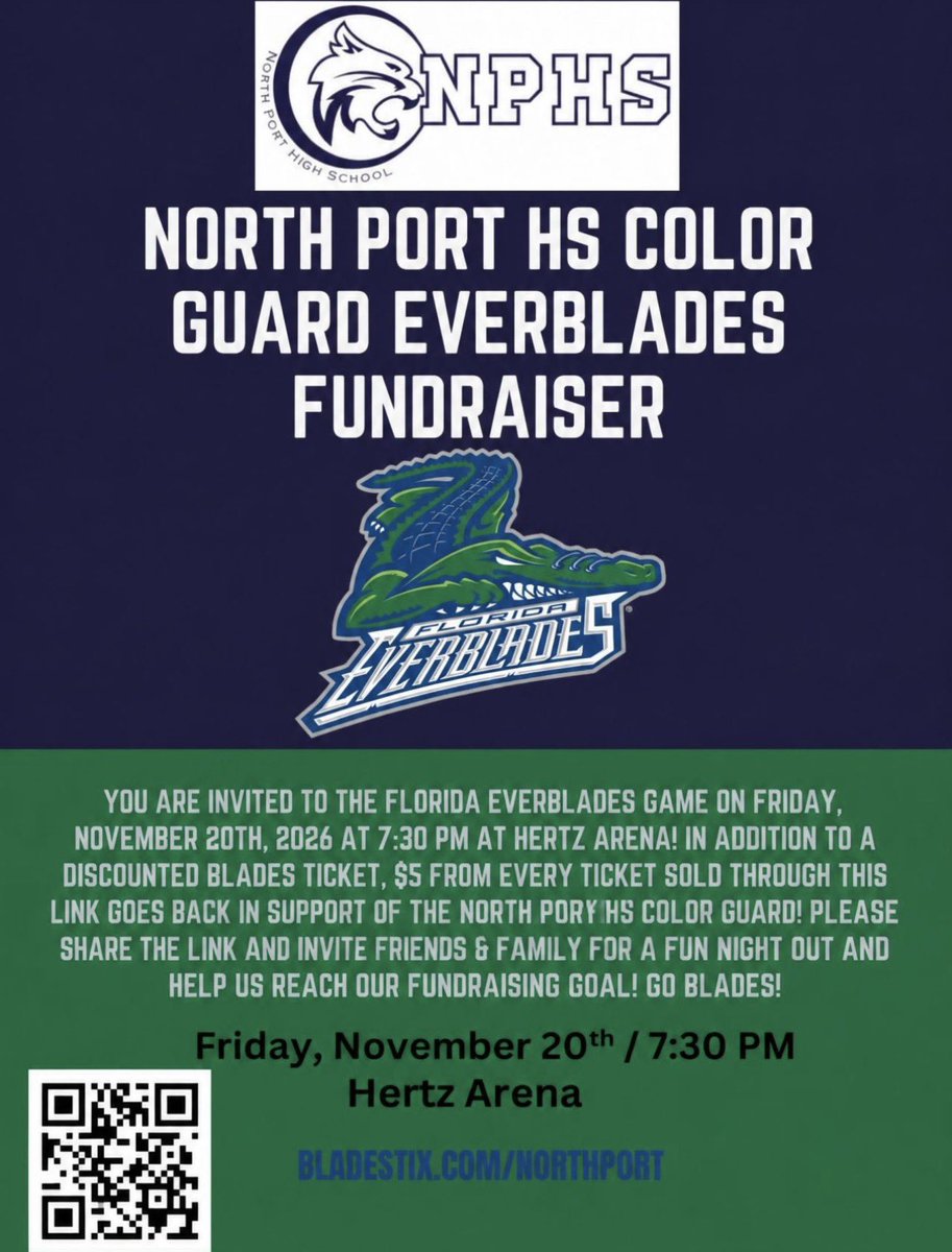 BobcatNation24's tweet photo. Florida Everblades Hockey Fundraiser for North Port NJROTC. Come out and watch some hockey on 11/20! #floridaeverblades #northport #jrotc #swfl #sarasotacounty #news #fyp #charlottecounty #njrotc
https://t.co/U4RFOwQNBd https://t.co/hwvD0nacUG