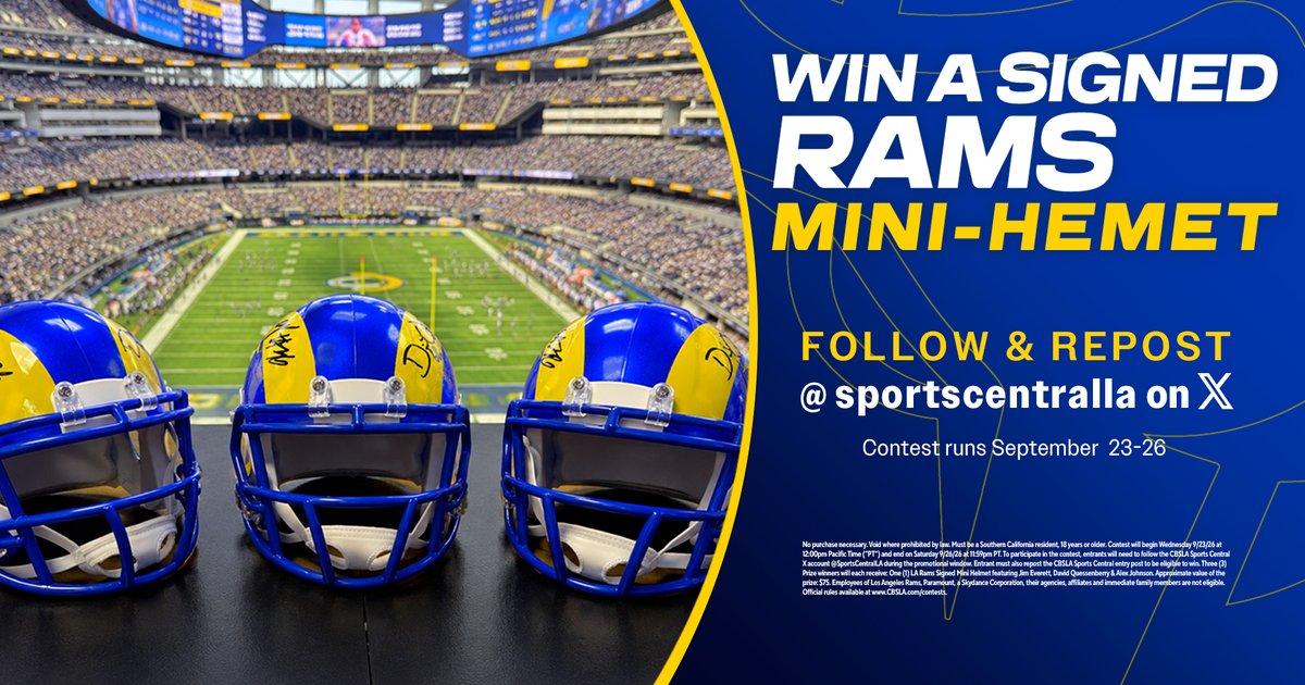 SportsCentralLA's tweet photo. 🐏Signed Mini-Helmet Giveaway🐏 

Hey #Ramily... we're giving away 3 MINI #Rams helmets signed by @jimeverett, David Quessenberry &amp; (former Ram &amp; UCLA Bruin) Alex Johnson

Follow us here &amp; repost to enter... contest ends Saturday at 11:59pm https://t.co/WGJ68yjwL0