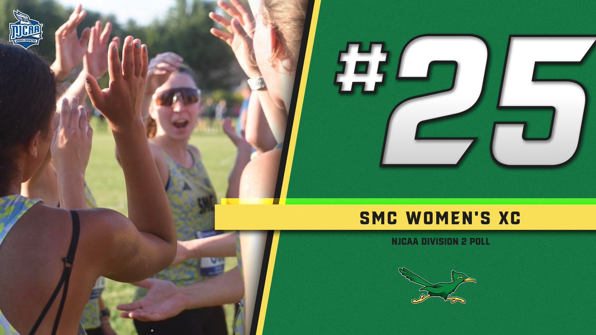 SMCRoadrunners's tweet photo. Ranked Roadrunners!
In today's USTFCCCA national poll, SMC Men's Cross Country moves up 5 spots to #5 in the country in NJCAA Division 2, and SMC Women's Cross Country hangs tough at #25.
SMC runs again this Saturday at the Adrian Invitational...fire up!
#RunAsOne https://t.co/OMEpy8o5ad