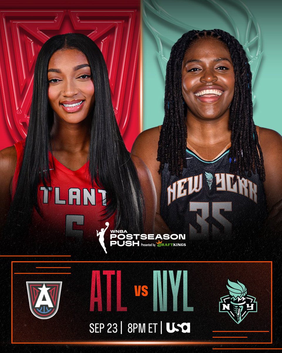 WNBA's tweet photo. Time for a rematch  ⏪

When the @AtlantaDream and @nyliberty faced off Monday, the Dream came out on top behind Jordin Canada’s 19 PTS. 

Head to USA Network at 8pm/ET to see if ATL increases to a 5 game win streak or if the Liberty claim their last game of the regular szn!

2026 Postseason Push | @DKSports