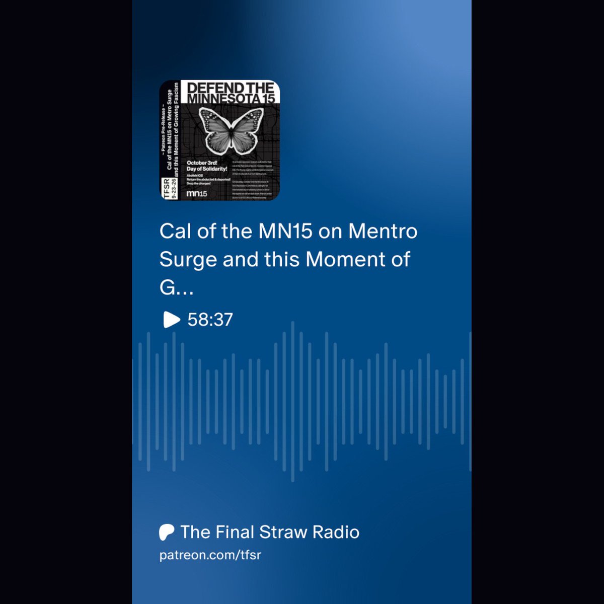 StrawFinal's tweet photo. Patrons of $3+/month get a preview of our interview with one of the 15 activists indicted after Operation Metro Surge by ICE / CBP, facing felony charges and taking their challenge to trial, known as the #Minnesota15
https://t.co/qMqbl2zet8 https://t.co/0x4H5oHUu6