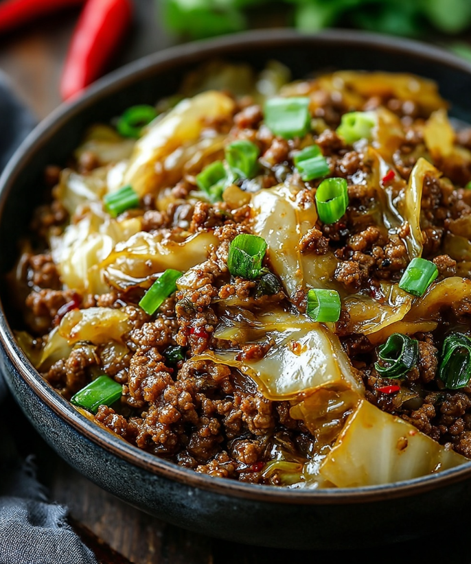 summer_food's tweet photo. Sizzling Soy-Ginger Ground Beef with Caramelized Cabbage

🛒 Ingredients
1 lb ground beef

1 tablespoon sesame oil

3 cups green cabbage, thinly sliced

1 small onion, diced

3 cloves garlic, minced

1 teaspoon freshly grated ginger

¼ teaspoon red chili flakes (adjust to taste)

¼ cup soy sauce (or tamari for gluten-free)

1 tablespoon brown sugar

1 tablespoon rice vinegar

2 green onions, chopped

¼ cup fresh cilantro, chopped

1 tablespoon sesame seeds (optional garnish)

👩‍🍳 Directions

1️⃣ Brown the Beef
Heat the sesame oil in a large skillet or wok over medium-high heat. Add the ground beef and cook, breaking it up with a spoon, until it is fully browned and cooked through. This should take about 5–7 minutes. Once done, remove the beef from the skillet and set it aside. If there is excess fat, carefully drain it, leaving just enough to coat the pan.

2️⃣ Build the Aromatic Base

In the same skillet, add the diced onion and sauté for about 2 minutes, until it begins to soften. Add the minced garlic, grated ginger, and red chili flakes. Cook for 1 minute, stirring constantly, until the mixture becomes fragrant and aromatic.

3️⃣ Cook the Cabbage
Add the sliced cabbage to the skillet and toss it with the aromatics. Let it cook for 5–7 minutes, stirring occasionally, until it softens and starts to caramelize slightly. The edges should become tender with a hint of golden color, adding natural sweetness to the dish.

4️⃣ Combine and Sauce
Return the cooked ground beef to the skillet with the cabbage. Pour in the soy sauce, brown sugar, and rice vinegar. Stir well to combine all the ingredients. Let the mixture simmer for 3–4 minutes, allowing the sauce to thicken slightly and coat everything evenly.

5️⃣ Finish and Serve
Remove the skillet from heat and stir in the chopped green onions and fresh cilantro. Taste and adjust seasoning if needed.

Serve hot in rustic bowls, garnished with sesame seeds if desired.
