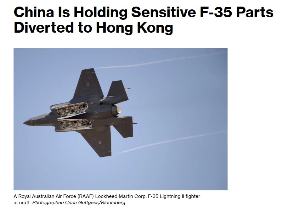 Osint613's tweet photo. BIG: China is holding sensitive F-35 stealth fighter jet components after a UPS shipment from Australia to the U.S. was unexpectedly diverted to Hong Kong, per Bloomberg.

The Pentagon says it is working to recover the components. https://t.co/gZau5p6hjz