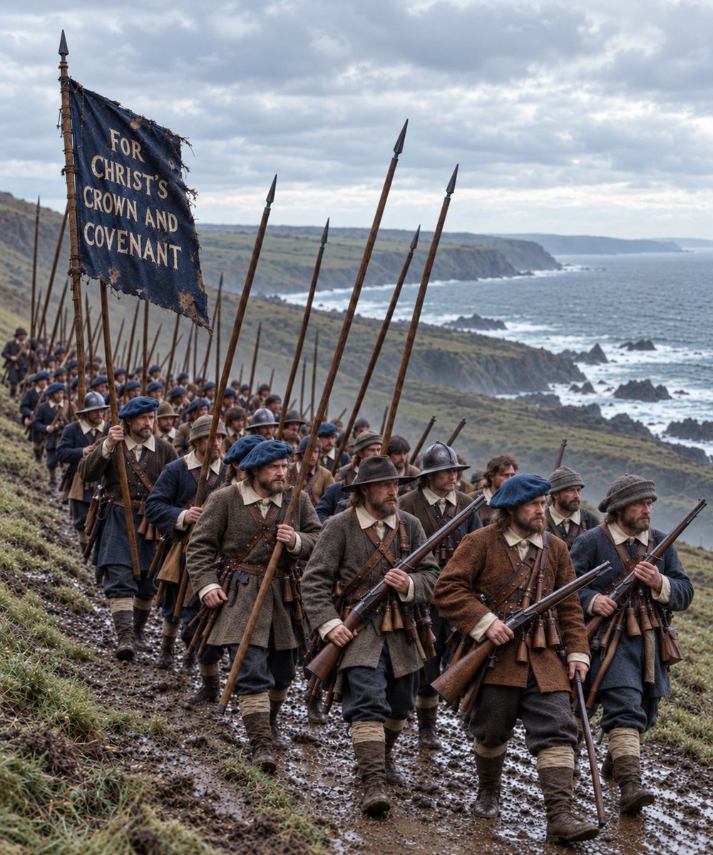 Englishremnant's tweet photo. The Covenanters were Scottish Protestants who believed Christ alone is the true head of the Church, not kings, not bishops imposed by the state. In 1638 they swore a covenant before God to defend true worship and resist imposed control.

They were hunted, imprisoned, and killed for it, but refused to back down. For them, obedience to Christ came before everything
 🇬🇧🟠🏴󠁧󠁢󠁳󠁣󠁴󠁿