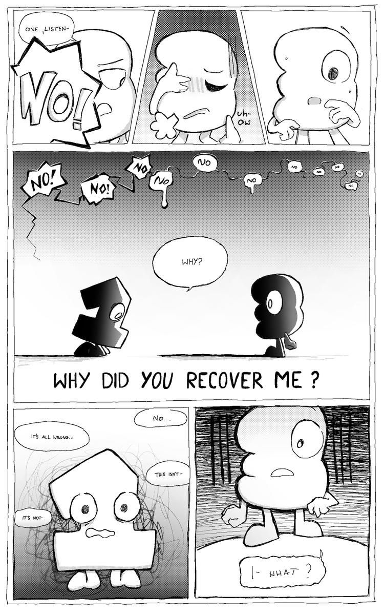 FreeOfTheHands's tweet photo. "Recovery" part 2!

PSA Read from RIGHT to LEFT like manga

She's not very happy to be here again, why? Find out in part 3!

It has to get worse before it gets better, embrace the angst!

#tpot #tpot25 #bfdi #xfohv https://t.co/HjD0Htvdla