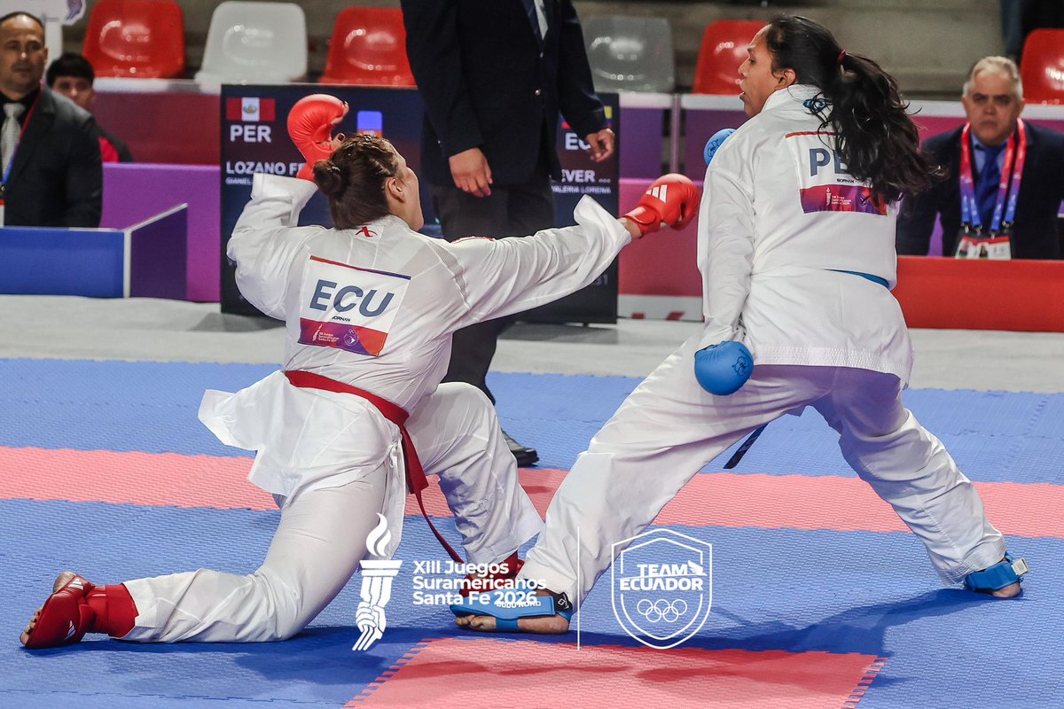 TeamEcuador_Oly's tweet photo. 🥉🥋🇪🇨 𝗩𝗔𝗟𝗘𝗥𝗜𝗔 𝗘𝗖𝗛𝗘𝗩𝗘𝗥, 𝗨𝗡 𝗕𝗥𝗢𝗡𝗖𝗘 𝗣𝗔𝗥𝗔 𝗘𝗖𝗨𝗔𝗗𝗢𝗥

La ecuatoriana venció a la peruana Gianella Lozano en el combate por la medalla de bronce del kumite femenino +68 kg y se queda con el tercer lugar en los XIII Juegos Suramericanos Santa Fe 2026. 🇪🇨 https://t.co/l0fTbkUXex