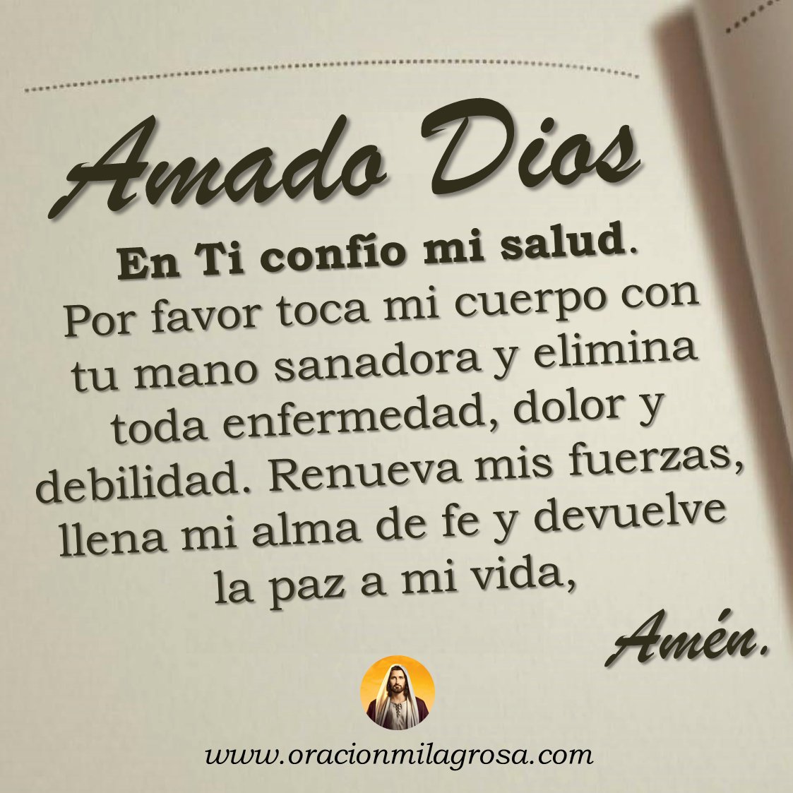 oracion_milagro's tweet photo. ORACIÓN MILAGROSA PARA SANAR CUALQUIER ENFERMEDAD: Amado Dios, en Ti confío mi salud. Toca mi cuerpo con tu mano sanadora y elimina toda enfermedad y debilidad; Renueva mis fuerzas, llena mi alma de fe y devuelve la paz a mi vida. 

Continúa orando en: https://t.co/uAgmzKDKsA 🍂