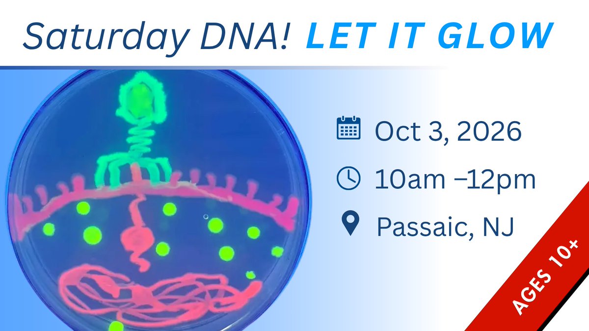DNALC's tweet photo. Ready to paint with living bacteria? Join us Sat, Oct 3 (10am-12pm) in Wayne, NJ for Saturday DNA!: Let It Glow! Kids aged 10+ will extract glowing proteins &amp; create agar art to submit to the national ASM competition!

Tickets: https://t.co/4YaKFOzgsH https://t.co/21WveXqGnR