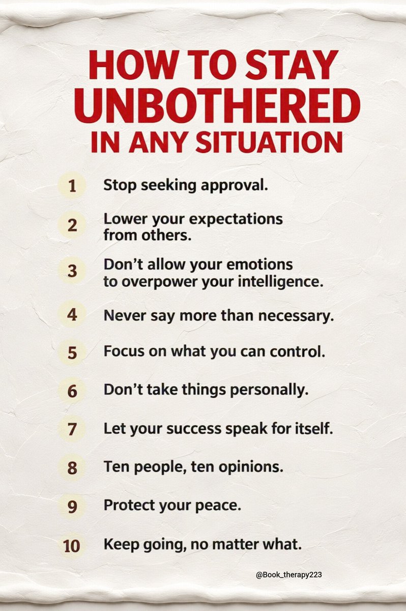Book_therapy223's tweet photo. HOW TO STAY UNBOTHERED IN ANY SITUATION https://t.co/XSP2tuNH68