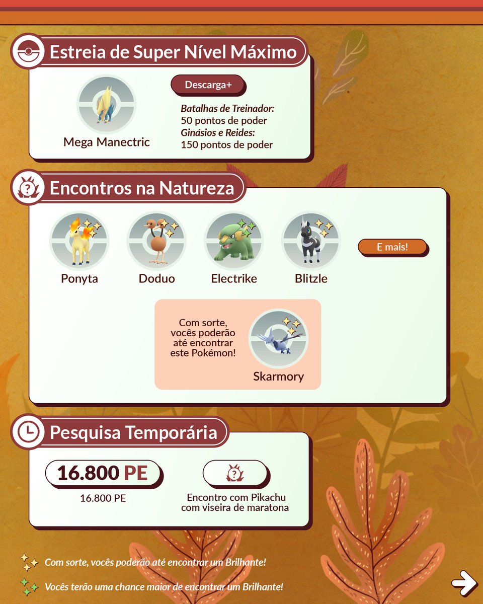 PokemonGOptBR's tweet photo. Bramblin faz sua estreia durante o evento Maratona das Folhas: Caminhada Companheira no Pokémon GO.

O evento ocorrerá de 13 de outubro, às 10:00, a 19 de outubro, às 20:00

https://t.co/5PUsWQnHfz https://t.co/IY1qu5N0PX