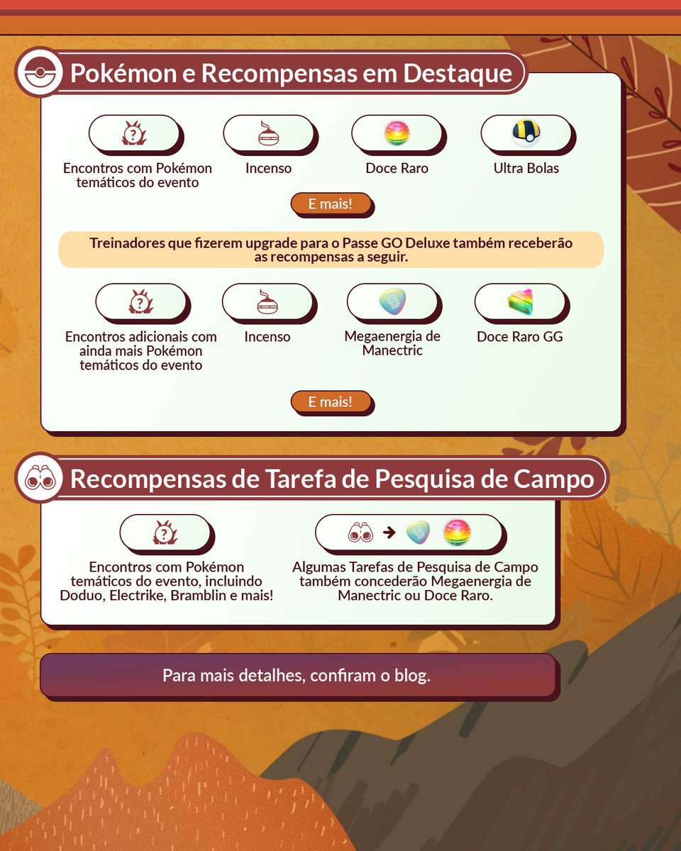PokemonGOptBR's tweet photo. Bramblin faz sua estreia durante o evento Maratona das Folhas: Caminhada Companheira no Pokémon GO.

O evento ocorrerá de 13 de outubro, às 10:00, a 19 de outubro, às 20:00

https://t.co/5PUsWQnHfz https://t.co/IY1qu5N0PX