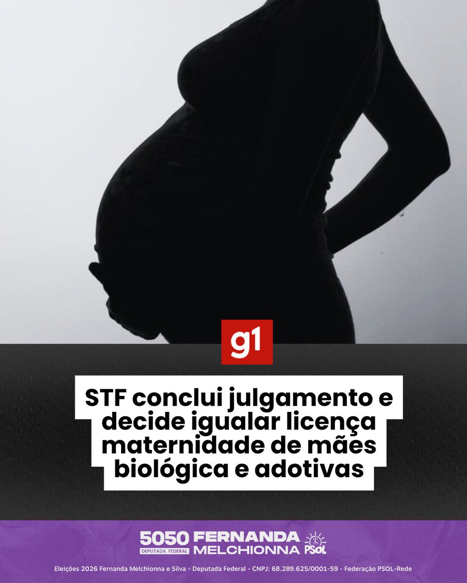 fernandapsol's tweet photo. UMA VITÓRIA HISTÓRICA! 💜

O STF garantiu que mães adotivas tenham o mesmo período de licença-maternidade das mães biológicas. Maternidade é cuidado, vínculo, afeto e responsabilidade e toda forma de construir uma família merece igual proteção.

Seis meses de licença é o mínimo necessário para garantir acolhimento, adaptação e a construção dos primeiros vínculos familiares, sem qualquer distinção entre mães biológicas e adotivas.

Nenhuma mãe pode ter menos direitos. Celebramos esse avanço pela igualdade e pela dignidade de todas as famílias!