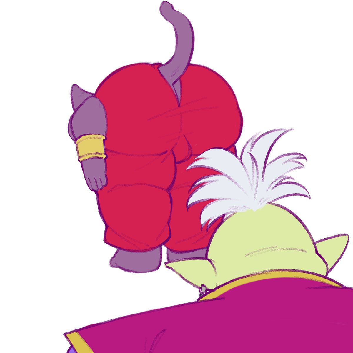 FreddPanda_'s tweet photo. Fuwa is a little too interested in his lord 👀💚💜 #fuwa #champa #dragonball #dragonballsuper #draw // amazing art again by my best pookie @Fluffo_boyo https://t.co/eVJi7WbGVu