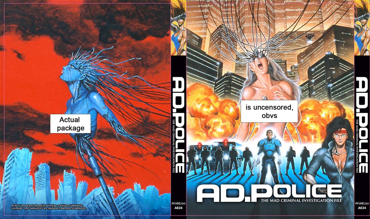 AnimEigo's tweet photo. New Animeigo &amp; Whole Grain Pictures pre-orders!

First up... AD Police!

The classic OVA series newly remastered in 4K! Includes UHD disc &amp; a standard Blu-ray!

Plus an exclusive slipcover at the MediaOCD store
https://t.co/fa7o69Cc0W https://t.co/e9vwUQrXM4