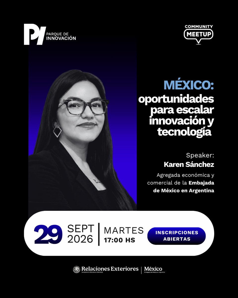 EmbaMexAr's tweet photo. 📢Si tienes una Mipyme o Startup relacionada con la tecnología e innovación, esta capacitación es para ti.
➡️Conoce sobre el mercado mexicano y cómo instalar tu empresa en México
🗓️Martes 29/sept/26 a las 17:00 hrs.
📍Udaondo 1003, Núñez
🔗Registro: https://t.co/NLVoZexkz3 https://t.co/ZbneRQCTVY