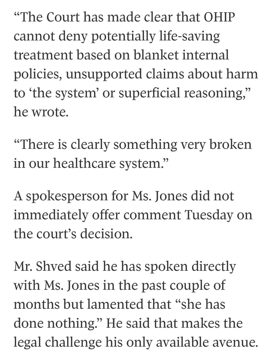 EricDLombardi's tweet photo. This entire story is just ghastly and a horrifying indictment of Canada’s/Ontario’s healthcare bureaucracy. 

Simply put, nobody should have to go to court to get access to lifesaving care, yet that is exactly what happened to Alex. 

It’s equally appalling that the Health Minister, @SylviaJonesMPP ghosted a father simply fighting for their life and future. 

Many people involved in this saga need to do some reflection on how they let procedural technicalities be prioritized over one of our citizens lives. 

https://t.co/zMUi1z8QBb