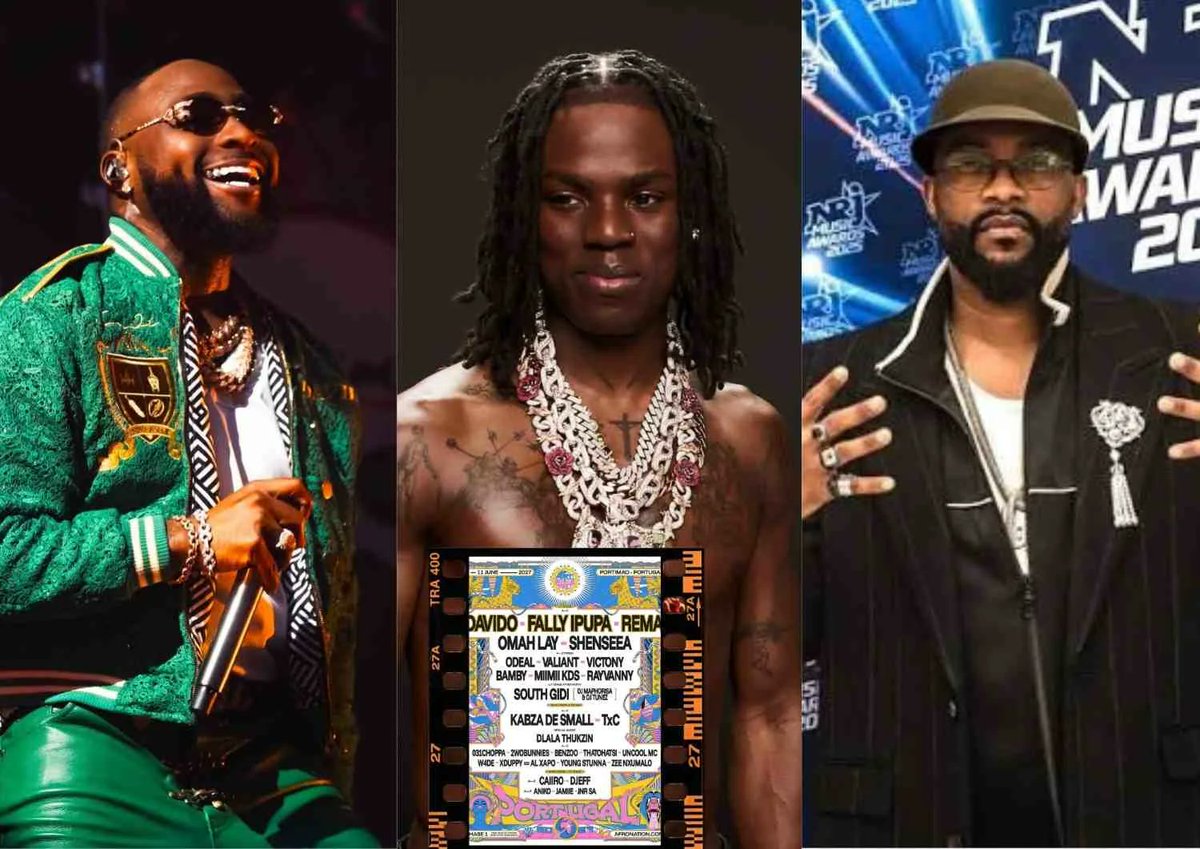 PeakStan1's tweet photo. 🔴Afro Nation Portugal 2027 has revealed its first lineup🇵🇹🔥

Davido, Rema and @fallyipupa01  lead the bill, alongside Omah Lay, Victony, Shenseea, Rayvanny and more.

The festival returns to Praia da Rocha in Portimão from June 9–11, 2027.

#AfroNation #FallyIpupa #Davido #Rema https://t.co/duAV1e5quz