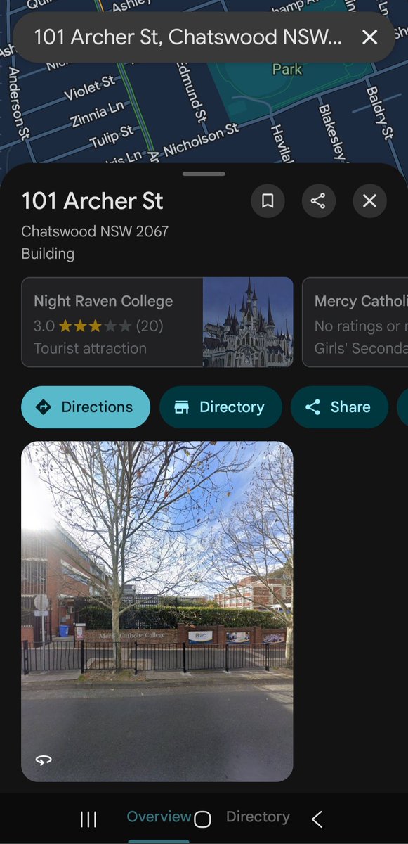raccoonrouIette's tweet photo. HELLO WHY THE FUCK IS NIGHT RAVEN COLLEGE ON GOOGLE MAPS IN MOTHERFUCKING AUSTRALIA 😭😭😭😭😭😭😭😭 https://t.co/OTzaqOh5E6