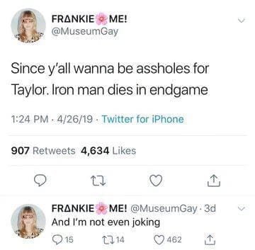 pilusway's tweet photo. Avengers end game encore y the life of a show girl the encore  salen el mismo día, esto es lo único que tengo para decir https://t.co/TXCWpU7tiJ