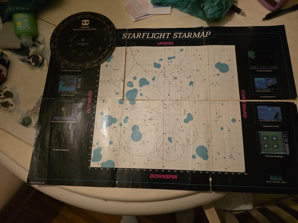 BigRobHitch's tweet photo. @MizzyMogs Starlight. Still have the map and the code wheel (for you youngins' that was the copy protection in the days of 5.25 inch disks. Since there were no save files you overwrite the game, so you had to copy the game to another disk to play it. The code wheel unlocked the game). https://t.co/g2Py4lfdhZ