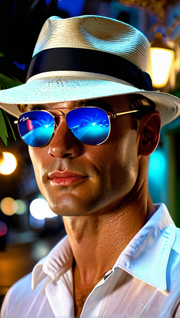 MedronPryde's tweet photo. Captain William Carter is in Havana, Cuba in 1956 to hunt Communists.  And to find that one other person.  If he can.

The party never ends in Cuba, so one must go properly prepared.  A nice Florida hat.  A loose but comfortable shirt.  And absolutely no weapons on display.  Everyone is most civilized in Cuba of 1956 after all.  It would be rude to show any weapon.

But only an idiot would walk the nights of Cuba WITHOUT weapons.  That is how you end up floating face down in the Caribbean.

Image was created in Forge using Juggernaut XL9 with custom prompt.