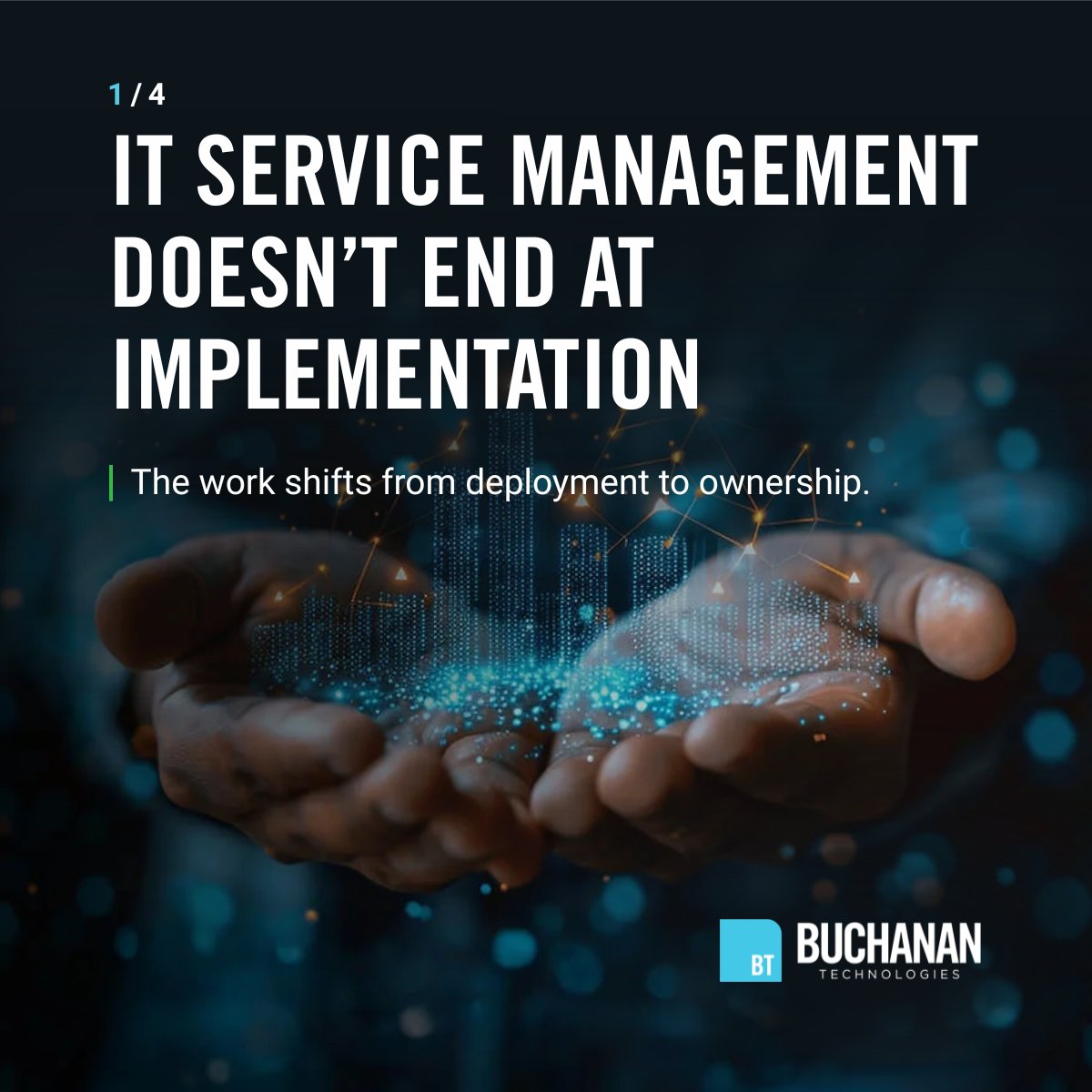 BuchananTech's tweet photo. Go-live is a milestone, not the finish line for IT service management. Once the platform is in place, the harder question becomes: who owns how it operates over time?

Workflows need to evolve. Service catalogs need governance. Knowledge becomes outdated. Reporting needs interpretation. Automation needs maintenance. Processes that worked at implementation may no longer reflect how the business operates six or twelve months later.

Without clear ownership, the platform may continue running while the service management model around it gradually loses effectiveness. That ownership can sit internally, be shared through a co-managed model, or be fully managed. The structure can vary.

What matters is that responsibility for administration, governance, measurement, and continual improvement is clear. More on our approach to IT service management: https://t.co/LDy9zHQwul

#ITServiceManagement #ServiceManagement #ITOperations