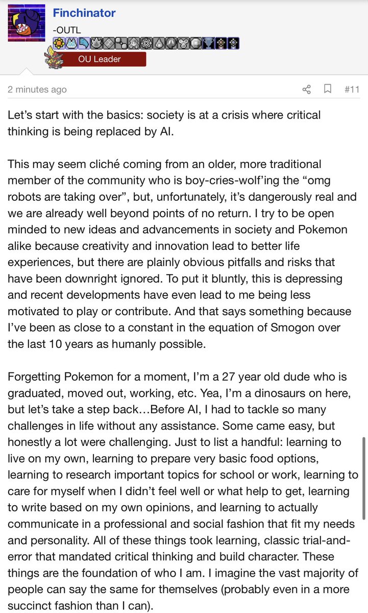 Finchinator2's tweet photo. Someone tried to make an AI tool that analyzed team building. 

Let me be clear: NOTHING can compete with human understanding and intellect in this regard. There are infinite possibilities. Don’t put out slop. 

This is my response when the person asked me why I disliked it. https://t.co/b7YQQMxohU