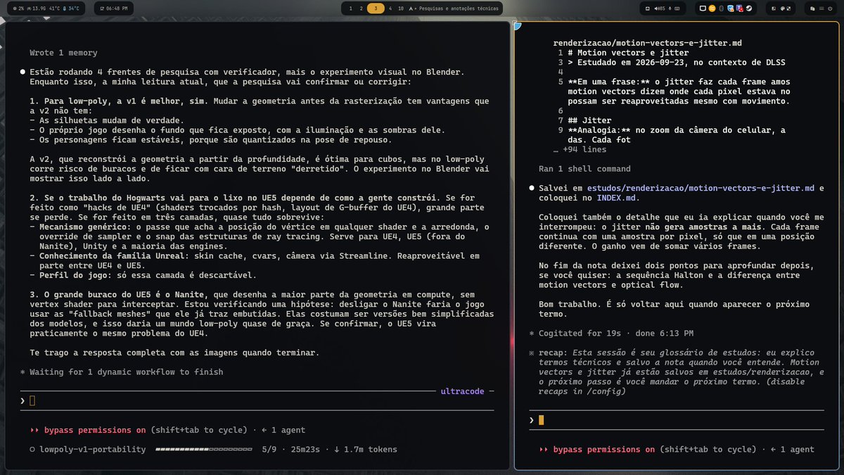 codigoimaturo's tweet photo. Nos meus projetos pessoais eu vivo mexendo com coisa que não domino: engine de jogo, GPU, 3D…

Aí uso 2 terminais com IA, e o segundo virou um caderno de estudos que se escreve sozinho. 🧵 https://t.co/ezZRott3oJ