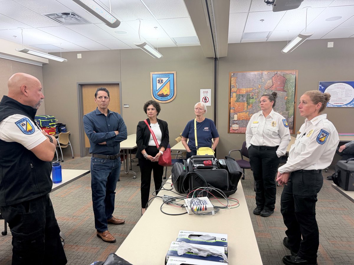 PresHealth's tweet photo. Recently, we welcomed community leaders for a behind-the-scenes tour of Albuquerque Ambulance Service. Thank you to leaders from the legislature, ACS, APD, AFR and Bernalillo County Fire &amp; Rescue for joining us and helping strengthen partnerships that support our communities. 🚑 https://t.co/5xdIhxboOO