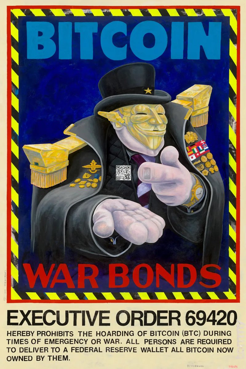 clctibles's tweet photo. 🔥 Some war bonds finance destruction. These finance exit.

BITCOIN WAR BONDS (full-size print #07/10) recasts the propaganda poster for the monetary revolution.

Bidding is live and closes September 24.

Bid at https://t.co/kWKX46O8up. https://t.co/S8YmKfBox9