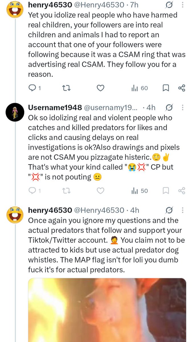 Henry46530's tweet photo. @usernamy1948 @ToadyFNaF1987 @usernamy1948 blocked me so I won't be able to respond or see anyone else's response. I'm not surprised. If you're going to be a creepy little shit at least take accountability for the audience you created and the lack of calling out actual predators within your followers. 🙏 https://t.co/bS7pZuLU7X
