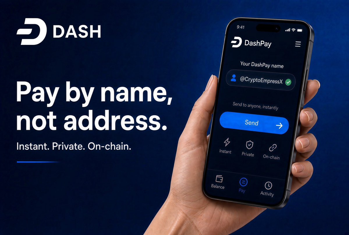 CryptoEmpressX's tweet photo. Use your name, not a wallet address.

@Dashpay + DPNS lets you register a human-readable username, add contacts on-chain, and send Dash instantly with near-zero fees. Premium names receive extra protection against look-alikes.

Find me on Dash as @CryptoEmpressX

📲Download the official wallet and claim yours.
https://t.co/RxLcbDYVYw