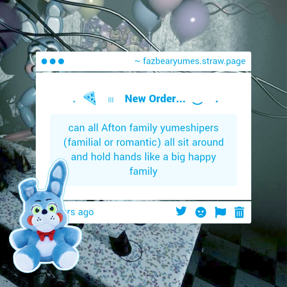 FazbearYumes's tweet photo. ⠀⠀ ࣪⠀⠀𓏵⠀⠀ ׅ orders⠀⠀🍕

Is admin invited as well? teehee (♡ˊ͈ ꒳ ˋ͈) https://t.co/E4EDnllv26